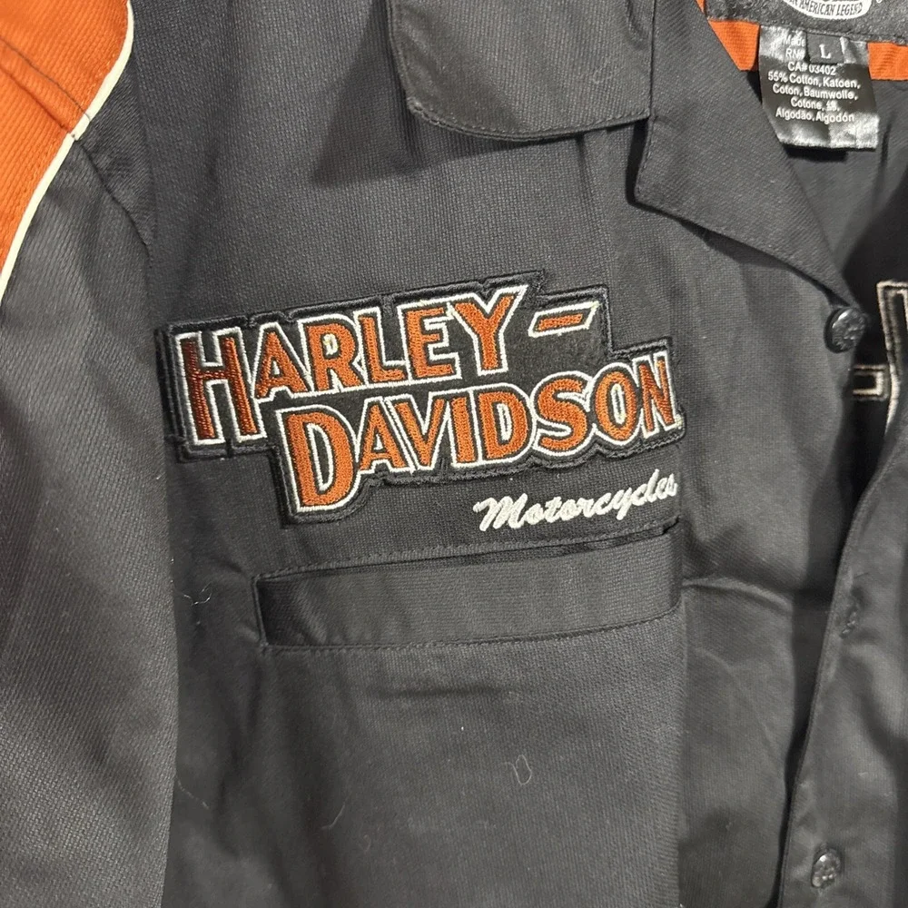 Harley Davidson short sleeve button shirt L Big Logo Back Hit Bikers Bash 2007